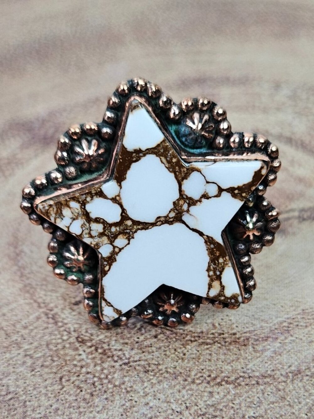 Copper Wild Horse Jasper Star Stone Ring, 5-12 Adjustable